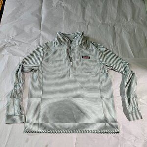 VINEYARD VINES THE SHEP SHIRT GREEN STRIPED 1/2 ZIP WOMENS LARGE